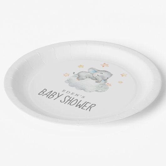 眠る小さな象の男の子の赤ちゃんシャワー ペーパープレート (アングル)
