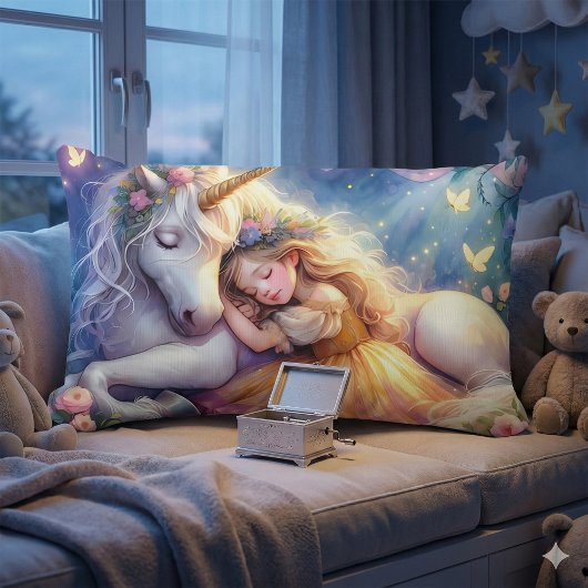 眠る少女とユニコーンの夢の風景 ランバークッション