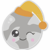 眠る惑星、かわいい惑星、ナイトキャップ付き惑星 シール (正面)