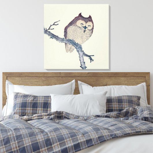 眠る日本のフクロウの夜のアートワーク キャンバスプリント (インサイチュ (寝室))