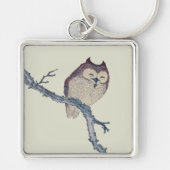眠る日本のフクロウの夜のアートワーク キーホルダー (正面)