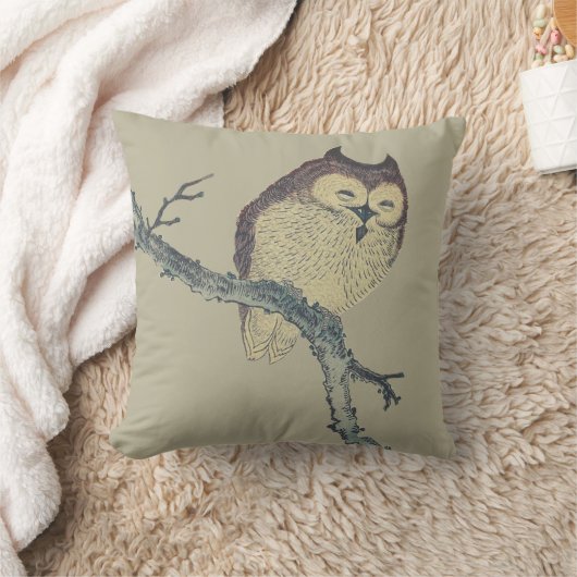 眠る日本のフクロウの夜のアートワーク クッション (ブランケット)