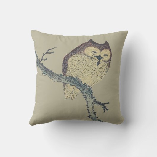 眠る日本のフクロウの夜のアートワーク クッション (裏面)