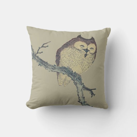 眠る日本のフクロウの夜のアートワーク クッション (正面)