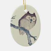 眠る日本のフクロウの夜のアートワーク セラミックオーナメント (裏面)