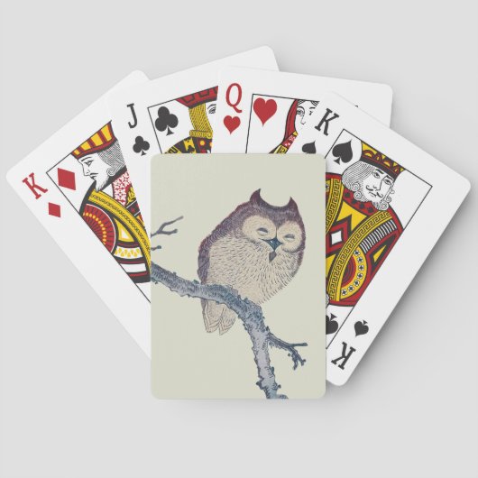 眠る日本のフクロウの夜のアートワーク トランプ (裏面)