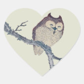 眠る日本のフクロウの夜のアートワーク ハートシール (正面)