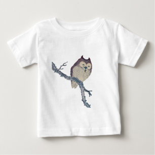 眠る日本のフクロウの夜のアートワーク ベビーTシャツ