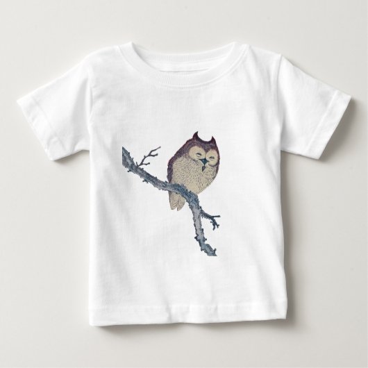 眠る日本のフクロウの夜のアートワーク ベビーTシャツ (正面)