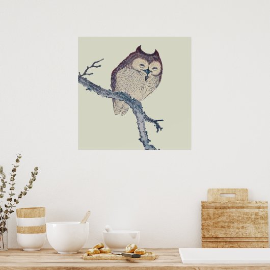 眠る日本のフクロウの夜のアートワーク ポスター (キッチン)