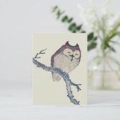 眠る日本のフクロウの夜のアートワーク ポストカード (スタンド正面)