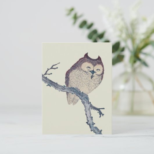 眠る日本のフクロウの夜のアートワーク ポストカード (スタンド正面)
