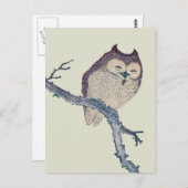 眠る日本のフクロウの夜のアートワーク ポストカード (正面/裏面)