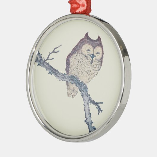 眠る日本のフクロウの夜のアートワーク メタルオーナメント (左)
