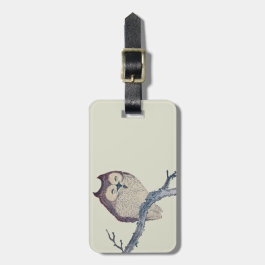 眠る日本のフクロウの夜のアートワーク ラゲッジタグ (正面縦)
