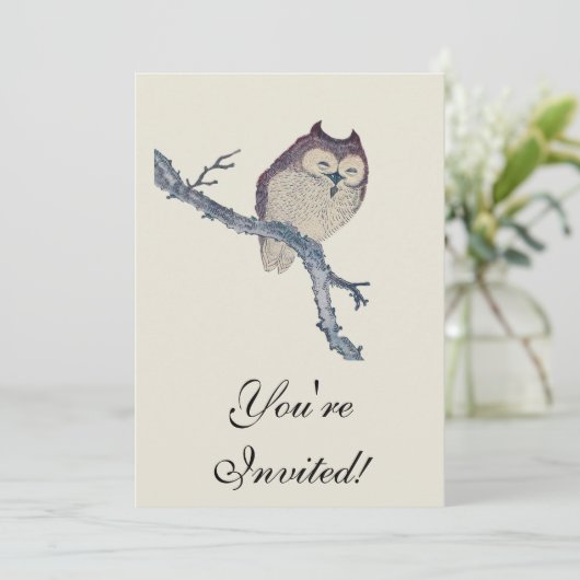 眠る日本のフクロウの夜のアートワーク 招待状 (スタンド正面)