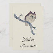 眠る日本のフクロウの夜のアートワーク 招待状 (正面/裏面)