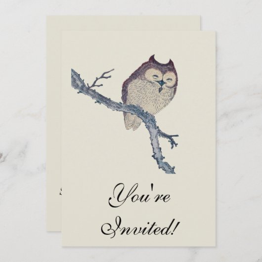 眠る日本のフクロウの夜のアートワーク 招待状 (正面/裏面)
