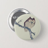 眠る日本のフクロウの夜のアートワーク 缶バッジ (正面&裏面)