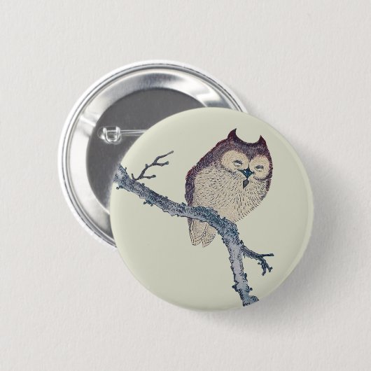 眠る日本のフクロウの夜のアートワーク 缶バッジ (正面&裏面)