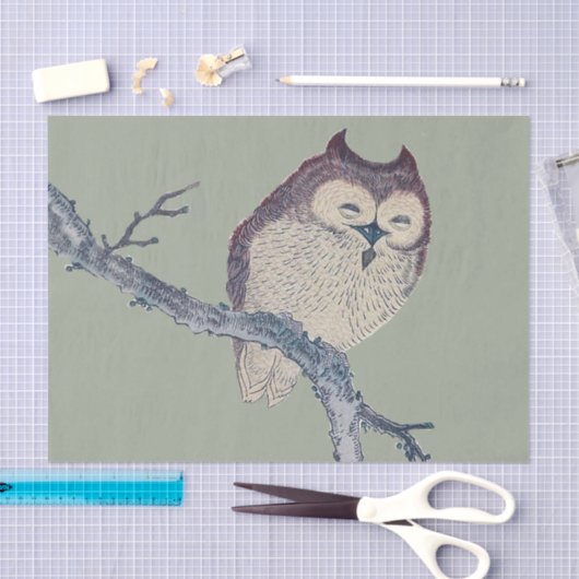眠る日本のフクロウの夜のアートワーク 薄葉紙 (クラフト)