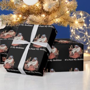 眠る時間を超えた 面白い眠そうなくまのミーム クリスマス ラッピングペーパー