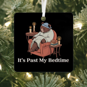 眠る時間を超えた 面白い眠そうなくまのXmas メタルオーナメント