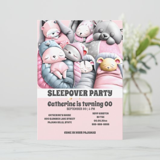 眠る漫画動物のピンクの灰色の眠り 招待状 (スタンド正面)