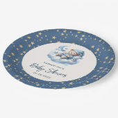 眠る熊の雲と星の青い少年の赤ちゃんシャワー ペーパープレート (アングル)
