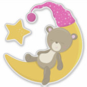 眠る熊、月にクマ、かわいい熊 シール (正面)