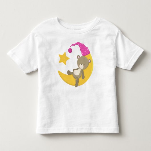 眠る熊、月にクマ、かわいい熊 トドラーTシャツ (正面)