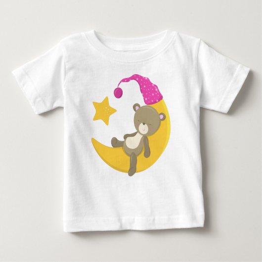 眠る熊、月にクマ、かわいい熊 ベビーTシャツ (正面)