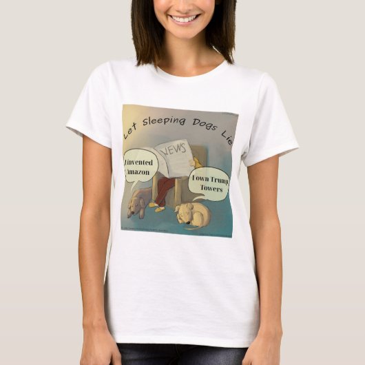眠る犬を女性の漫画Tシャツ Tシャツ (正面)