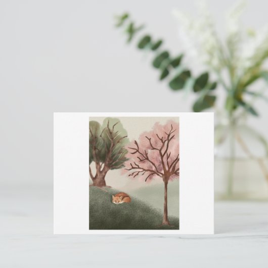 眠る狐の水彩と美しい眺め ポストカード (スタンド正面)