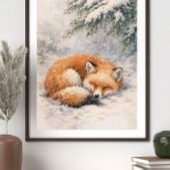 眠る狐 | 冬の狐のイラスト | 雪の狐 ポスター