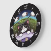 眠る猫とネズミが羊の夢を ラージ壁時計 (傾斜)