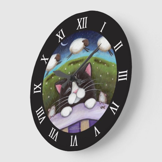 眠る猫とネズミが羊の夢を ラージ壁時計 (傾斜)