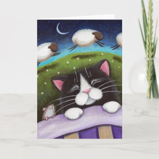 眠る猫と羊のネズミの夢 – Cat Art Card カード (正面)