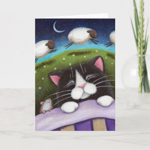 眠る猫と羊のネズミの夢 – Cat Art Card カード