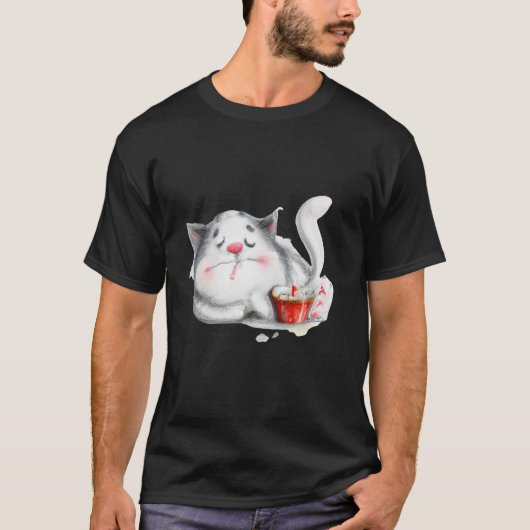 眠る猫のアートワークかわいい子猫 Tシャツ (正面)