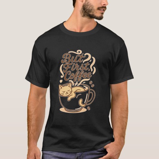 眠る猫のマグカップ Tシャツ (正面)
