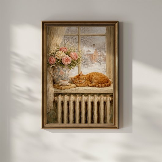 眠る猫の冬の窓辺 ポスター