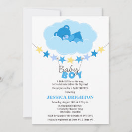 眠る男の子テディベア雲の赤ちゃんシャワー 招待状