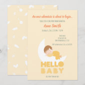 眠る男の赤ちゃんの月のベビーシャワー 招待状 (正面/裏面)