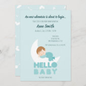 眠る男の赤ちゃんの月の赤ちゃんシャワーのインビタット 招待状 (正面/裏面)