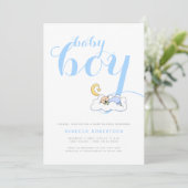 眠る男の赤ちゃんシャワエレガントーブルータイポグラフィ 招待状 (スタンド正面)