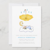 眠る男の赤ちゃんシャワーイエローアンブレラ 招待状 (正面)