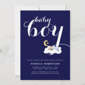 眠る男の赤ちゃんシャワーネイビーブルータイポグラフィ 招待状 (正面)