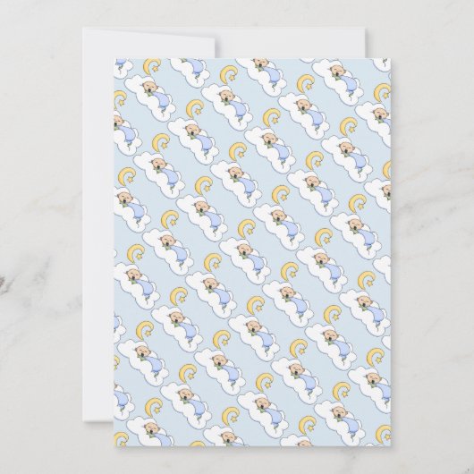 眠る男の赤ちゃんシャワ淡い色のーブルータイポグラフィ 招待状 (裏面)