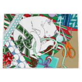 眠る白猫のクリスマス包装紙 ラージペーパーバッグ (正面)